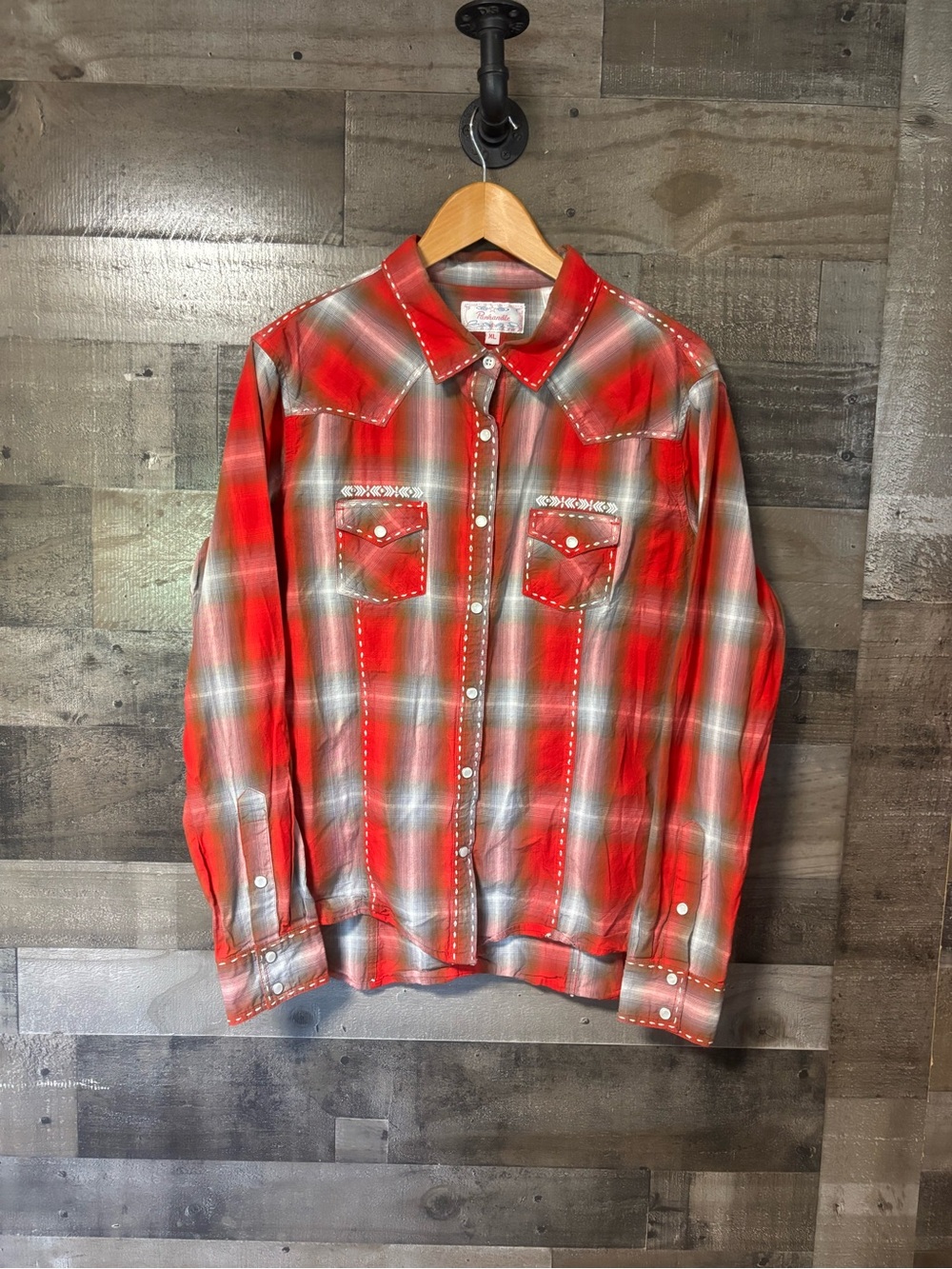 Panhandle Slim Red Plaid Western Pearl Snap Shirt XL 100% Cotton